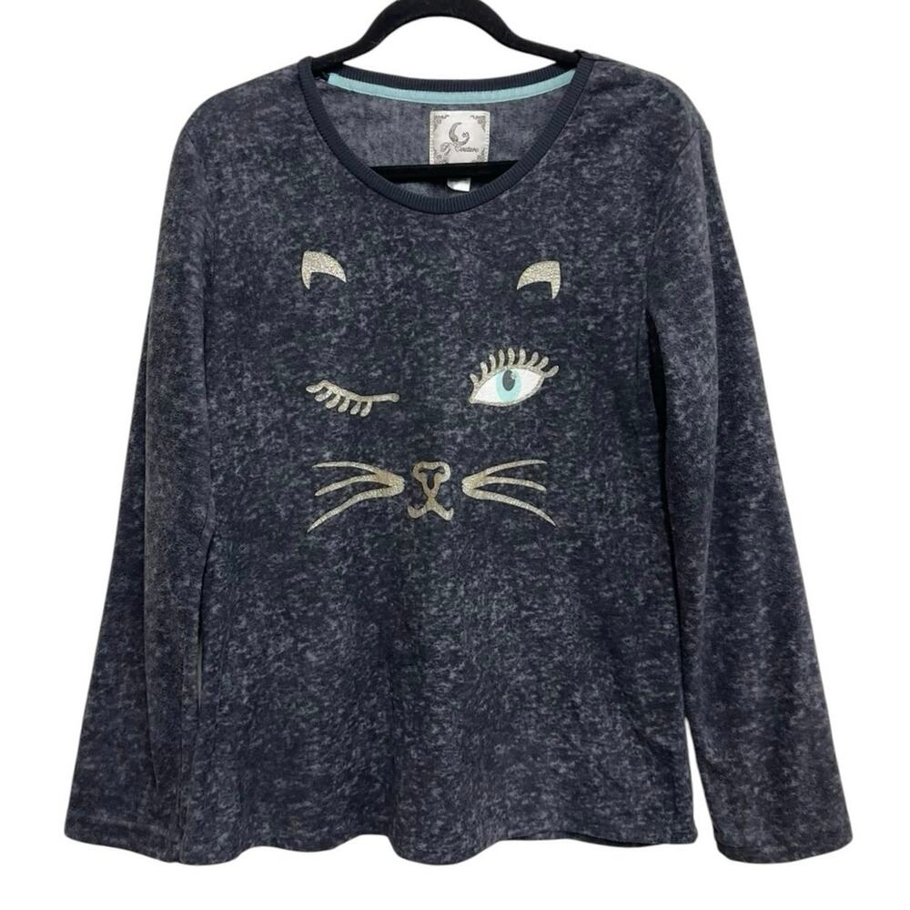 PJ Couture Winking Cat Plush Lounge Top Gray‎ Women's Large